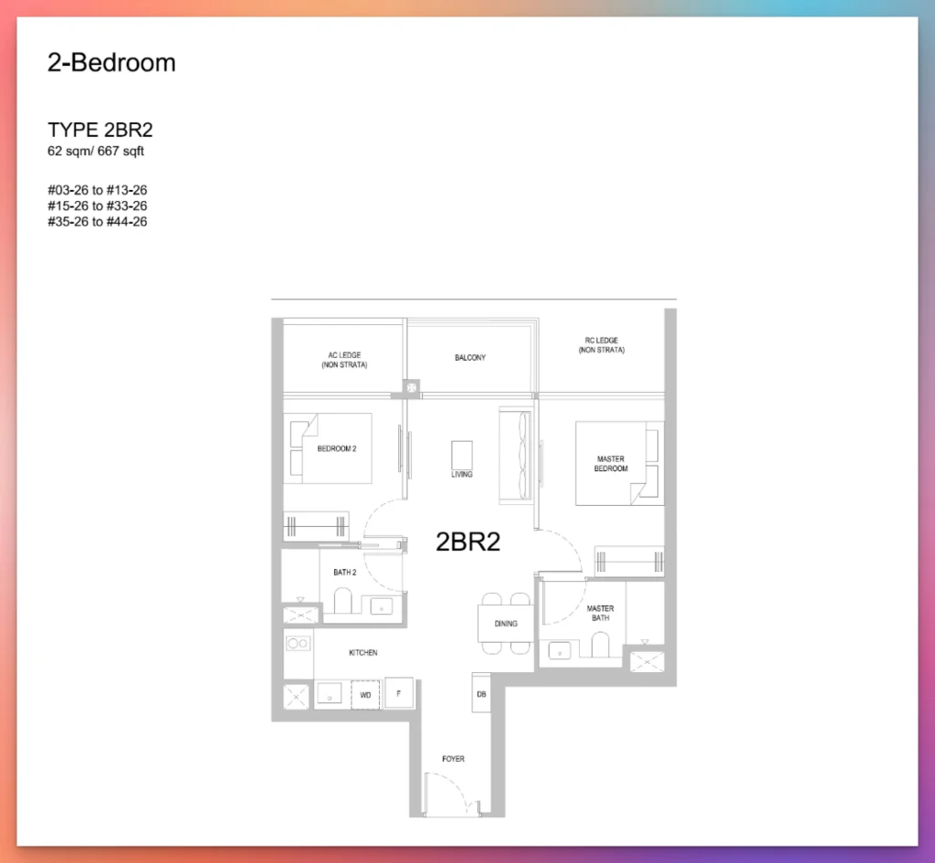 One Marina Gardens 2 Bedroom Layout